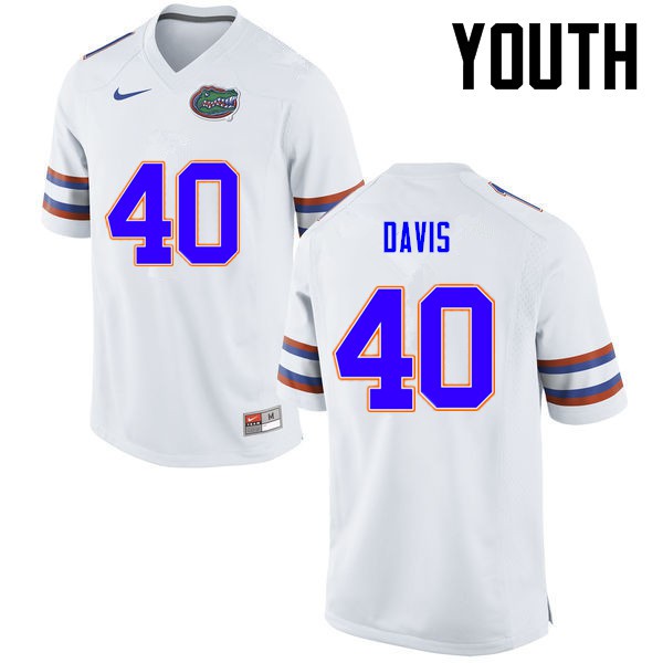 Florida Gators Youth #40 Jarrad Davis College Football White